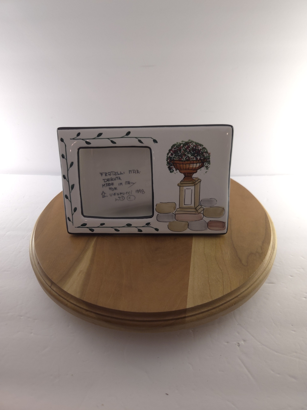 Deruta Italy Fratelli Mari Ceramic Picture Frame 3x3 Topiary Signed, VTG 1998